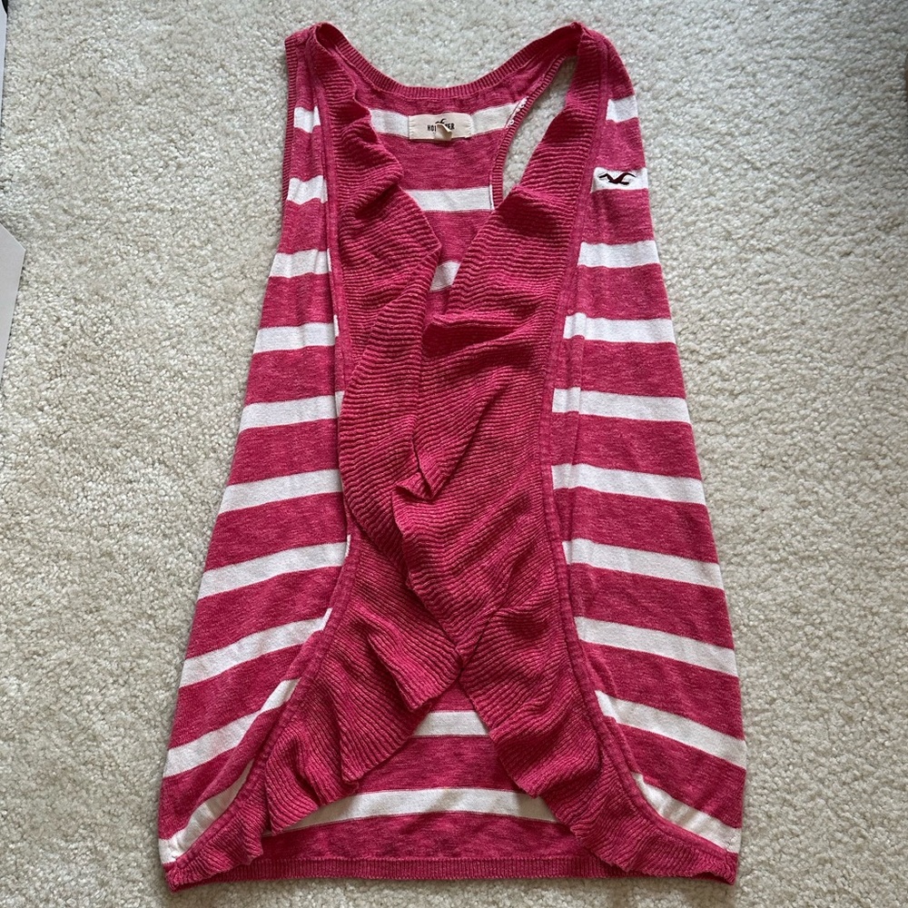 Hollister Red and White Striped Open Front Cardigan Size XS/S
